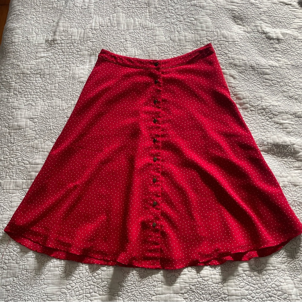 Forever 21 Button-Up Skirt, Red and White Polka Dots, Size S